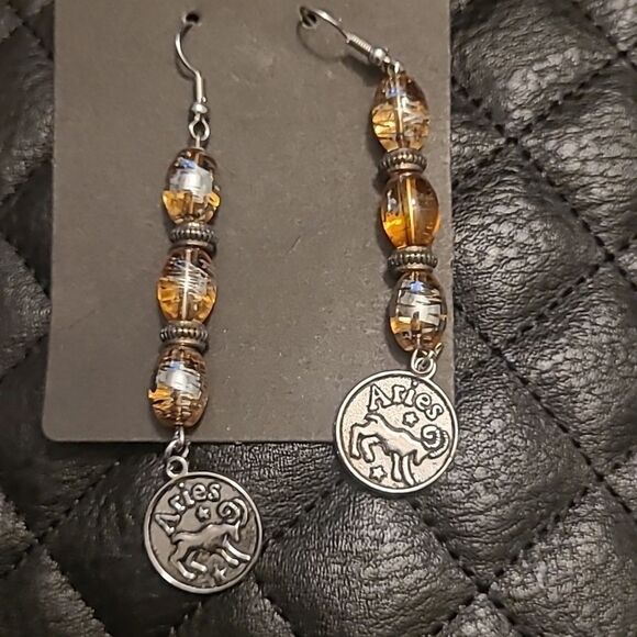 Beaded Aries Dangle Earrings - Picture 1 of 2